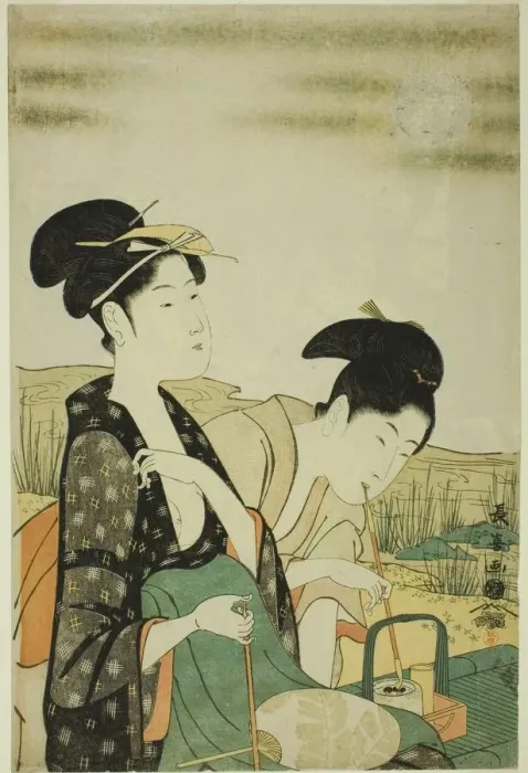 Framed Print : Moon viewing, c. 1794. Creator: Eishosai Choki Framed Print : Moon viewing, c. 1794. Creator: Eishosai Choki
