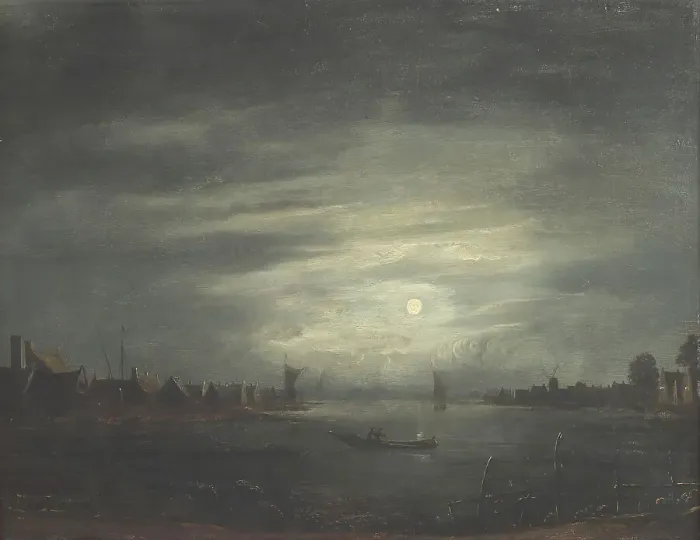 Framed Print : Moonlight, 1618, (1905). Creator: Neer, Aert van der (1603-1677) copy after Framed Print : Moonlight, 1618, (1905). Creator: Neer, Aert van der (1603-1677) copy after