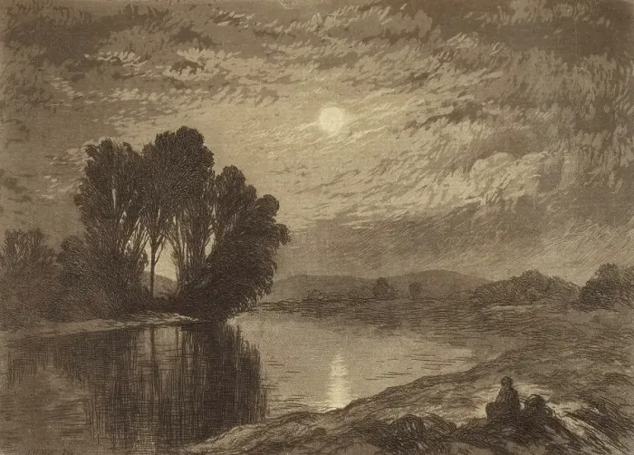 Framed Print : Moonlight on the Androscoggin, c1860-1920. Creator: John Henry Hill Framed Print : Moonlight on the Androscoggin, c1860-1920. Creator: John Henry Hill