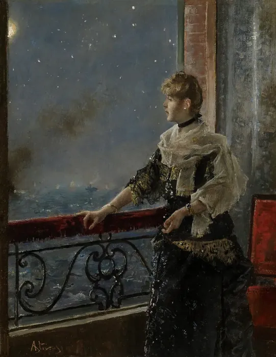 Framed Print : Moonlight (Au Clair De La Lune), c1885. Creator: Alfred Stevens Framed Print : Moonlight (Au Clair De La Lune), c1885. Creator: Alfred Stevens