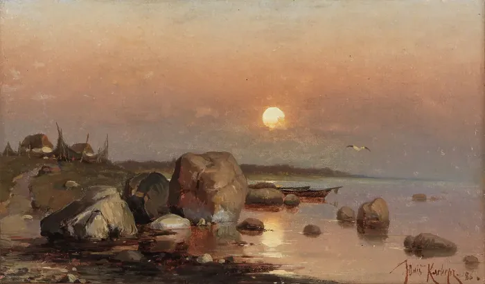 Framed Print : Moonlight on the beach, 1886. Creator: Yuly Klever Framed Print : Moonlight on the beach, 1886. Creator: Yuly Klever