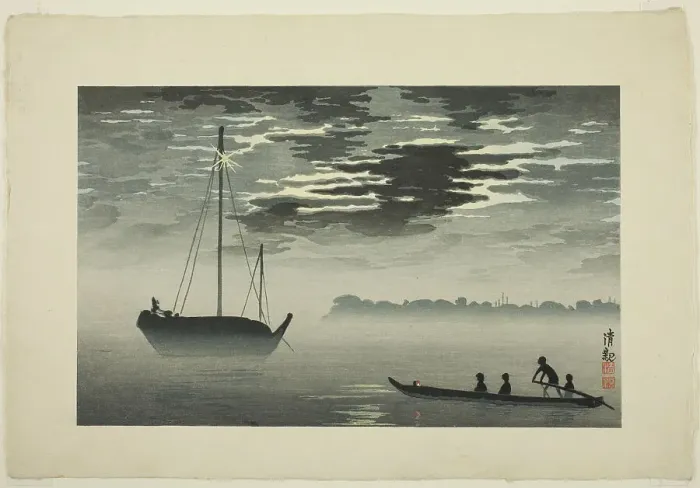 Framed Print : Moonlight through the Clouds off the Haneda Coast, Japan, 1929 (original...pub posthumously). Creator: Kobayashi Kiyochika Framed Print : Moonlight through the Clouds off the Haneda Coast, Japan, 1929 (original...pub posthumously). Creator: Kobayashi Kiyochika