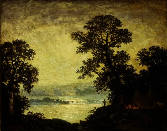Framed Print : Moonlight, Indian Encampment, 1885-1889. Creator: Ralph Blakelock Framed Print : Moonlight, Indian Encampment, 1885-1889. Creator: Ralph Blakelock