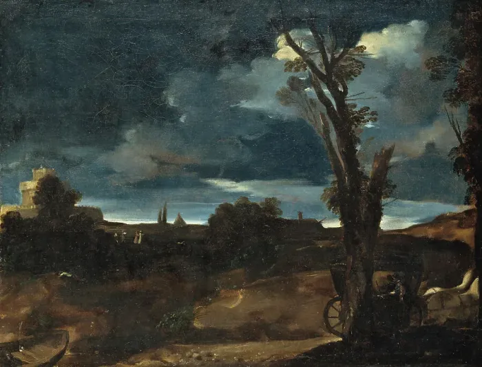 Framed Print : Moonlight Landscape. Creator: Guercino Framed Print : Moonlight Landscape. Creator: Guercino