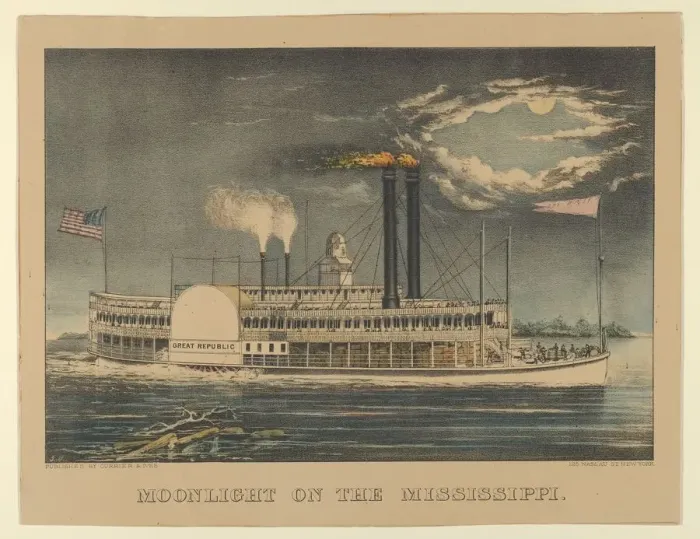 Framed Print : Moonlight on the Mississippi, 1872-74. 1872-74. Creators: Nathaniel Currier Framed Print : Moonlight on the Mississippi, 1872-74. 1872-74. Creators: Nathaniel Currier