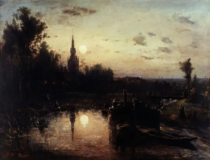 Framed Print : Moonlight in Overschie (near Rotterdam), 1855. Creator: Johan Barthold Jongkind Framed Print : Moonlight in Overschie (near Rotterdam), 1855. Creator: Johan Barthold Jongkind