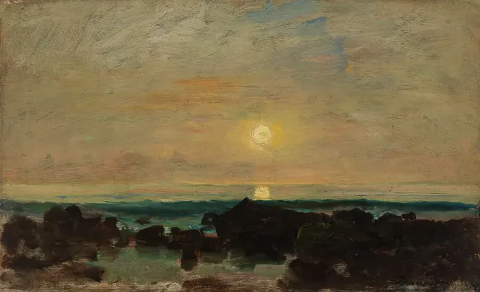 Framed Print : Moonlight by the Sea, 1840-1878. Creator: Charles Francois Daubigny Framed Print : Moonlight by the Sea, 1840-1878. Creator: Charles Francois Daubigny