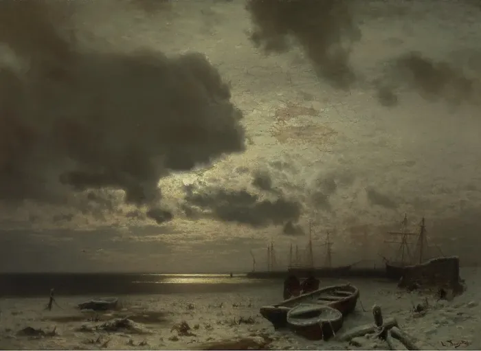 Framed Print : Moonlight in Winter, c1870-1920. Creator: Louis Douzette Framed Print : Moonlight in Winter, c1870-1920. Creator: Louis Douzette