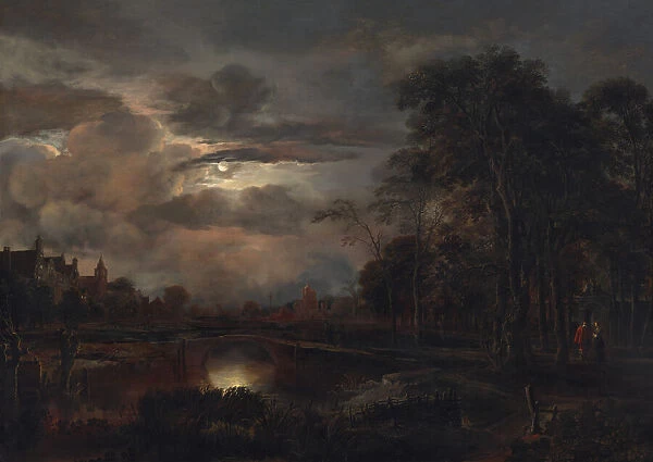 Moonlit Landscape with Bridge, probably 1648 / 1650. Creator: Aert van der Neer