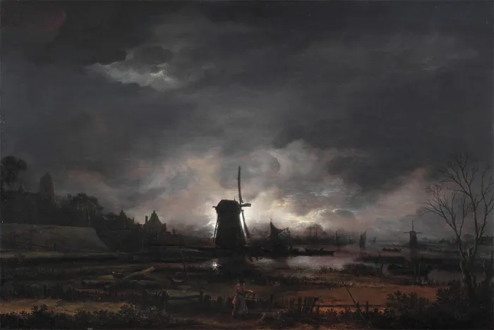 Framed Print : Moonlit Landscape with a Windmill, early to mid 1650s. Creator: Aert van der Neer Framed Print : Moonlit Landscape with a Windmill, early to mid 1650s. Creator: Aert van der Neer