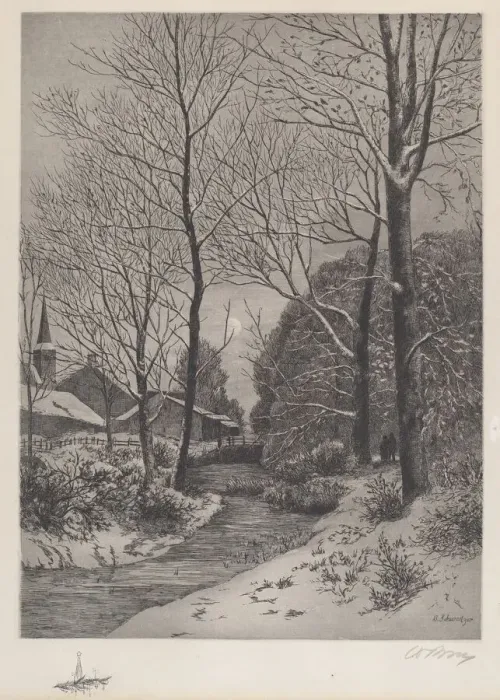 Framed Print : Moonlit Stroll in Winter, c. 1880s. Creator: Unknown Framed Print : Moonlit Stroll in Winter, c. 1880s. Creator: Unknown