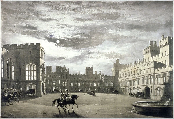 Moonlit view of the Upper Ward of Windsor Castle, Berkshire, c1844