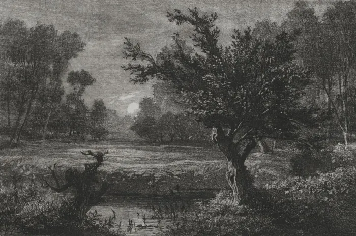 Framed Print : Moonrise in the Andilly Valley, 1845. Creator: Charles Francois Daubigny (French, 1817-1878) Framed Print : Moonrise in the Andilly Valley, 1845. Creator: Charles Francois Daubigny (French, 1817-1878)