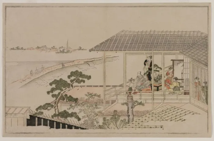 Framed Print : Moonrise Over the Nihon Embankment and the Yoshiwara, 1790. Creator: Kitagawa Utamaro (Japanese Framed Print : Moonrise Over the Nihon Embankment and the Yoshiwara, 1790. Creator: Kitagawa Utamaro (Japanese