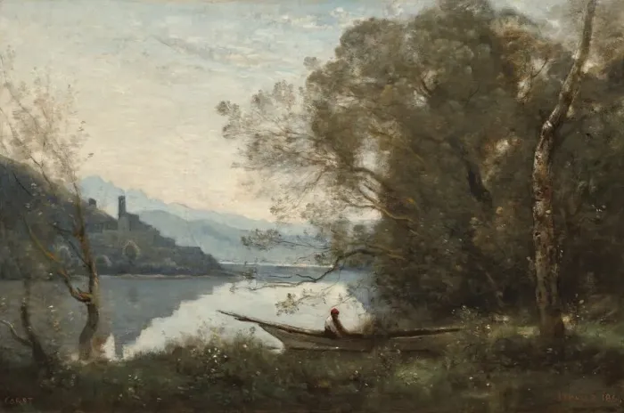 Framed Print : The Moored Boatman: Souvenir of an Italian Lake, 1861. Creator Framed Print : The Moored Boatman: Souvenir of an Italian Lake, 1861. Creator
