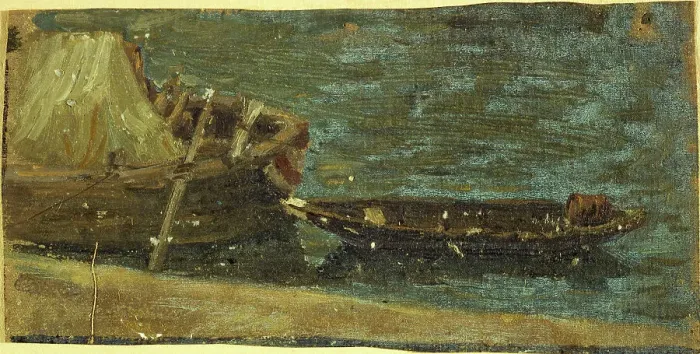 Framed Print : Moored boats, c1870. Creator: Charles-Emile Cuisin Framed Print : Moored boats, c1870. Creator: Charles-Emile Cuisin