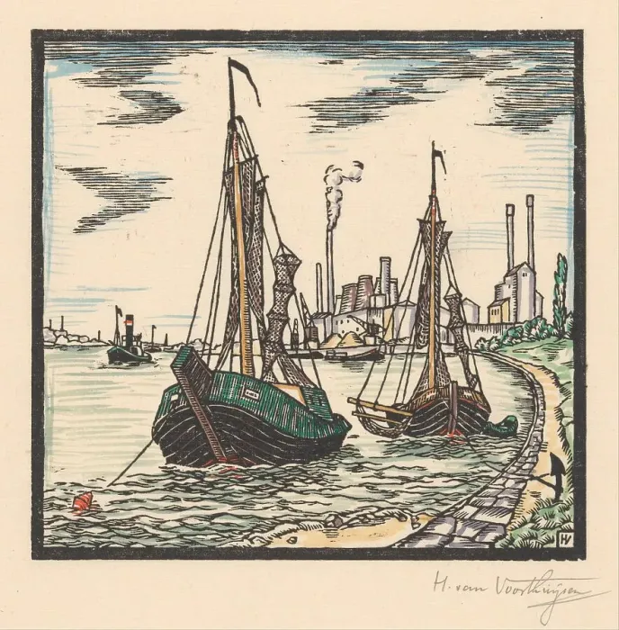 Framed Print : Moored fishing boats, 1871-1918. Creator: Henriëtte van Hove Framed Print : Moored fishing boats, 1871-1918. Creator: Henriëtte van Hove