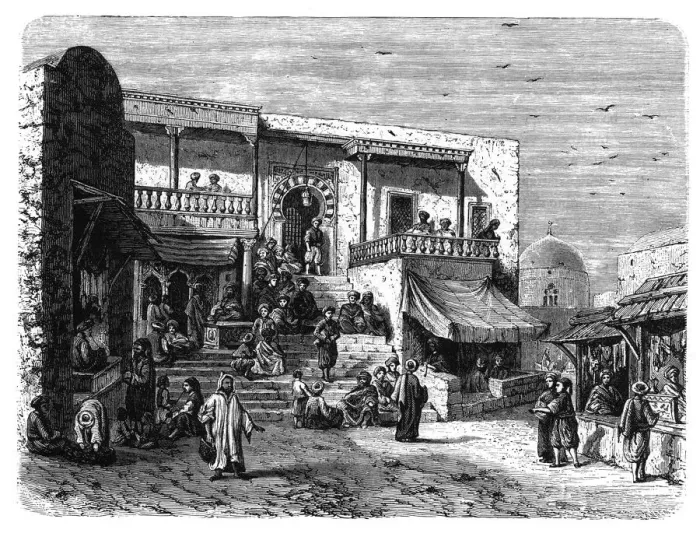 Framed Print : Moorish coffee house at Sidi Bou Said, Tunis, c1890 Framed Print : Moorish coffee house at Sidi Bou Said, Tunis, c1890