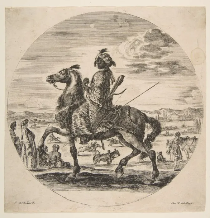 Framed Print : A Moorish horseman facing the left, standing and seated Turks in the middle ground, an Framed Print : A Moorish horseman facing the left, standing and seated Turks in the middle ground, an