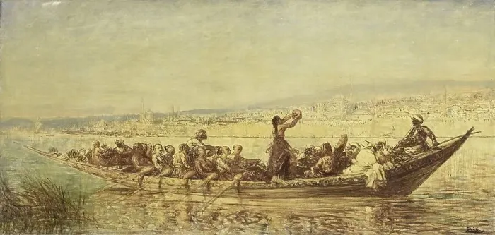 Framed Print : Moorish oarsmen at Constantinople, 1840-1900. Creator: Felix Francois Georges Philibert Ziem Framed Print : Moorish oarsmen at Constantinople, 1840-1900. Creator: Felix Francois Georges Philibert Ziem