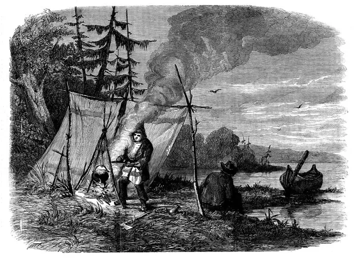 Framed Print : Moose-hunting in Canada - the Encampment, 1858. Creator: Unknown Framed Print : Moose-hunting in Canada - the Encampment, 1858. Creator: Unknown