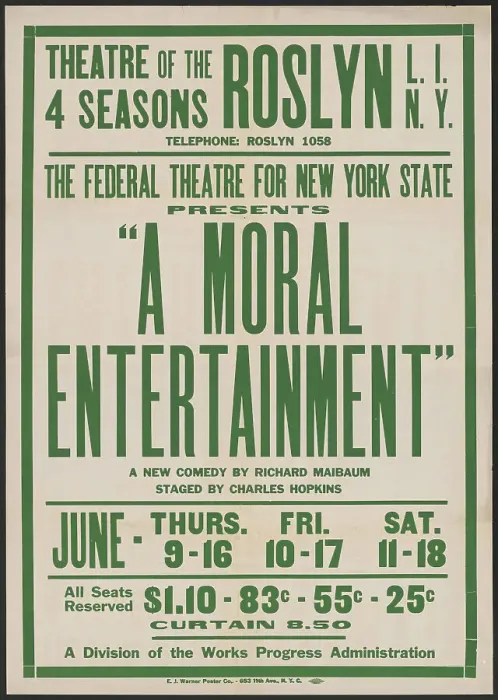 Framed Print : A Moral Entertainment, Roslyn, NY, 1938. Creator: Unknown Framed Print : A Moral Entertainment, Roslyn, NY, 1938. Creator: Unknown