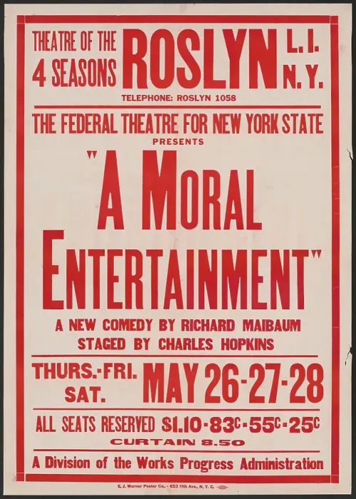 Framed Print : A Moral Entertainment, Roslyn, NY, 1938. Creator: Unknown Framed Print : A Moral Entertainment, Roslyn, NY, 1938. Creator: Unknown