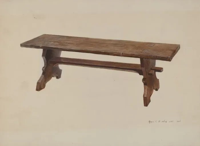 Framed Print : Moravian Church Bench, 1935 / 1942. Creator: Amos C. Brinton Framed Print : Moravian Church Bench, 1935 / 1942. Creator: Amos C. Brinton