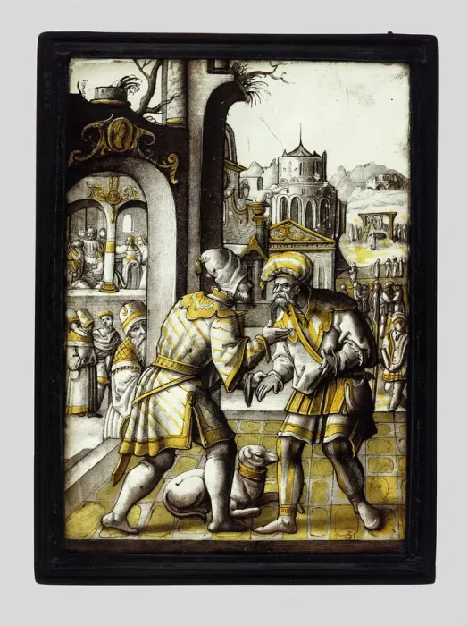 Framed Print : Mordecai Overhears the Conspiracy from the Story of Esther, Netherlands, c. 1525 Framed Print : Mordecai Overhears the Conspiracy from the Story of Esther, Netherlands, c. 1525