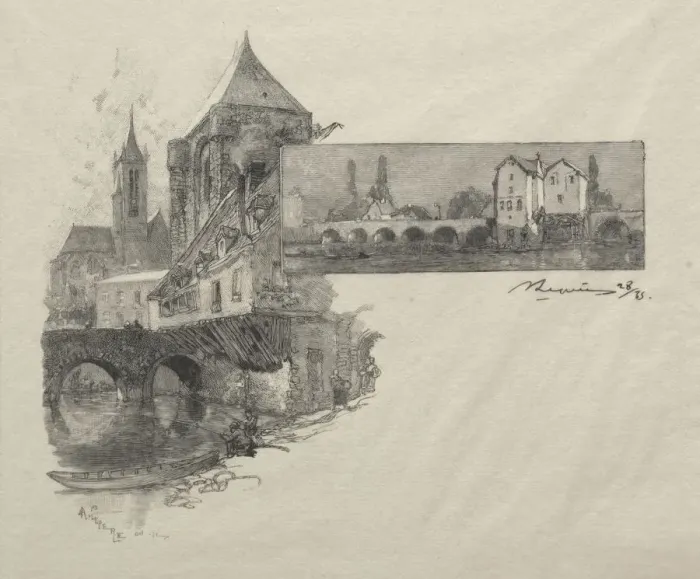 Framed Print : Moret - Le moulin a tan. Creator: Auguste Louis Lepere (French, 1849-1918) Framed Print : Moret - Le moulin a tan. Creator: Auguste Louis Lepere (French, 1849-1918)