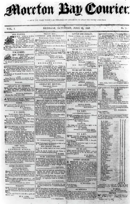 Framed Print : Moreton Bay Courier, 1st Issue (front page), 1846. Creator: Unknown Framed Print : Moreton Bay Courier, 1st Issue (front page), 1846. Creator: Unknown