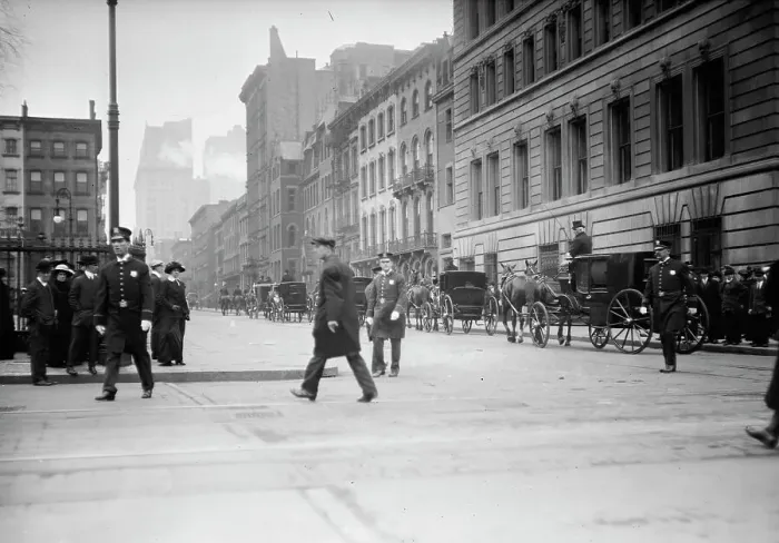 Framed Print : Morgan funeral - police guard Stuyvesant Sq. 1913. Creator: Bain News Service Framed Print : Morgan funeral - police guard Stuyvesant Sq. 1913. Creator: Bain News Service
