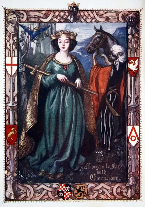 Framed Print : Morgan le Fay with Excalibur, 1905. Artist: Dora Curtis Framed Print : Morgan le Fay with Excalibur, 1905. Artist: Dora Curtis