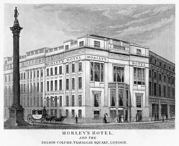 Morleys Hotel and Nelsons Column, Trafalgar Square, Westminster, London, 19th century