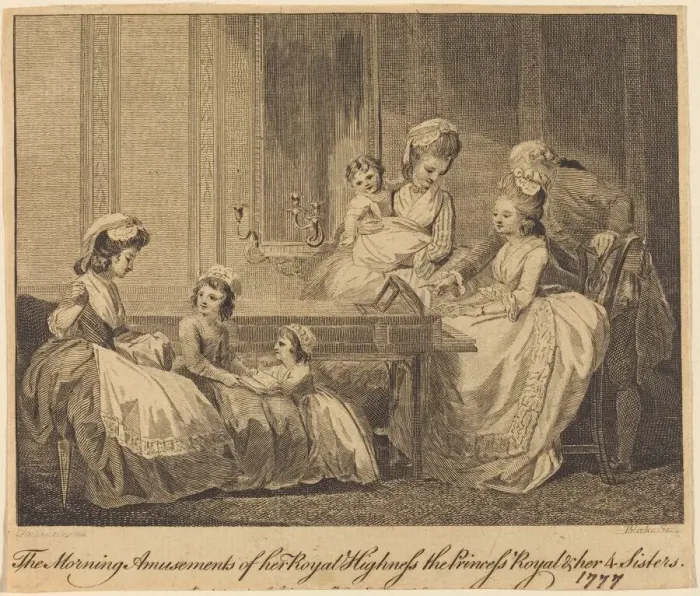 Framed Print : The Morning Amusements of her Royal Highness, 1782. Creator: William Blake Framed Print : The Morning Amusements of her Royal Highness, 1782. Creator: William Blake