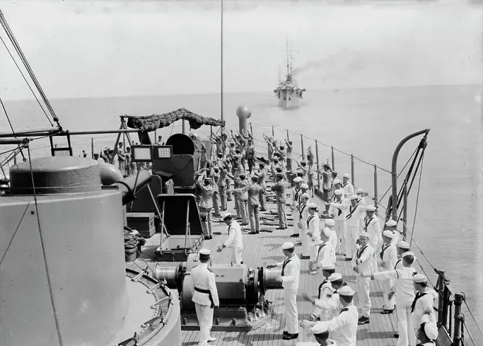 Framed Print : Morning drill - USS Seattle, between c1910 and c1915. Creator: Bain News Service Framed Print : Morning drill - USS Seattle, between c1910 and c1915. Creator: Bain News Service