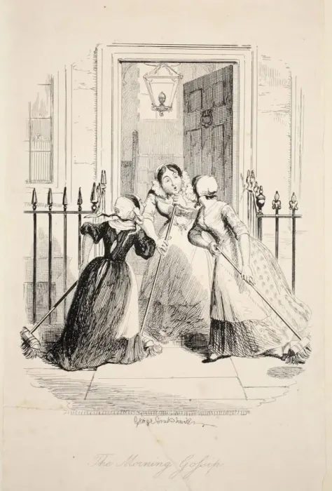 Framed Print : The Morning Gossip, from The Greatest Plague of Life, pub. 1847 (engraving) Framed Print : The Morning Gossip, from The Greatest Plague of Life, pub. 1847 (engraving)