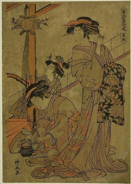 Morning of Iris, from the series 'Five Festivals in the Pleasure Quarters (Hanakuruwa...', c. 1779. Creator: Torii Kiyonaga. Morning of Iris, from the series 'Five Festivals in the Pleasure Quarters (Hanakuruwa...', c. 1779)