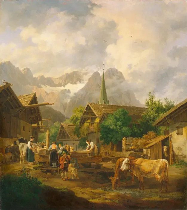 Framed Print : Morning in Partenkirchen, 1819. Artist: Hess, Peter von (1792?1871) Framed Print : Morning in Partenkirchen, 1819. Artist: Hess, Peter von (1792?1871)