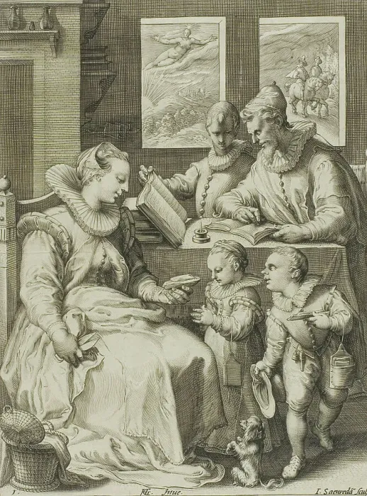 Framed Print : Morning, plate one from Four Times of Day, c.1595. Creator: Jan Saenredam Framed Print : Morning, plate one from Four Times of Day, c.1595. Creator: Jan Saenredam