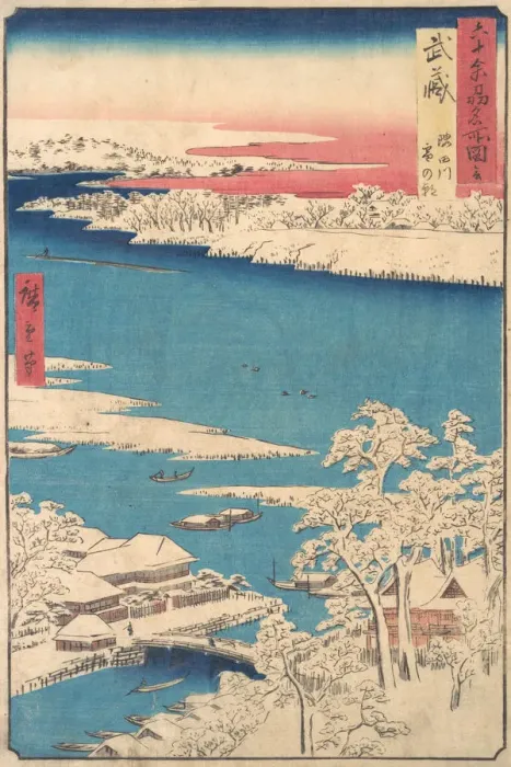 Framed Print : Morning after a Snowfall, the Sumida River, Musashi Province, from the series Views o... ca. 1853. Creator: Ando Hiroshige Framed Print : Morning after a Snowfall, the Sumida River, Musashi Province, from the series Views o... ca. 1853. Creator: Ando Hiroshige