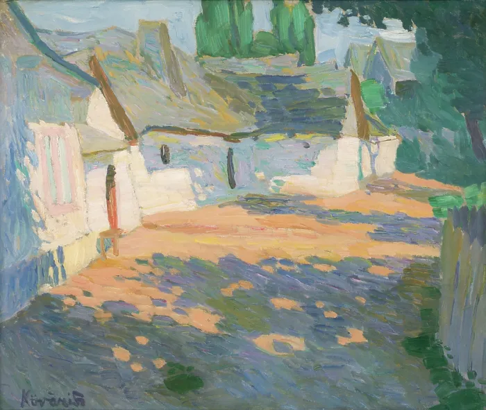 Framed Print : In the morning sun, (village courtyard), c1910. Creator: Konstantin Kovari-Kacmarik Framed Print : In the morning sun, (village courtyard), c1910. Creator: Konstantin Kovari-Kacmarik