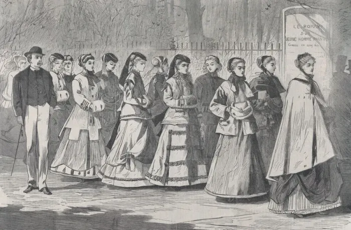 Framed Print : The Morning Walk - The Young Ladies School Promenading the Avenue (Harpers Wee Framed Print : The Morning Walk - The Young Ladies School Promenading the Avenue (Harpers Wee
