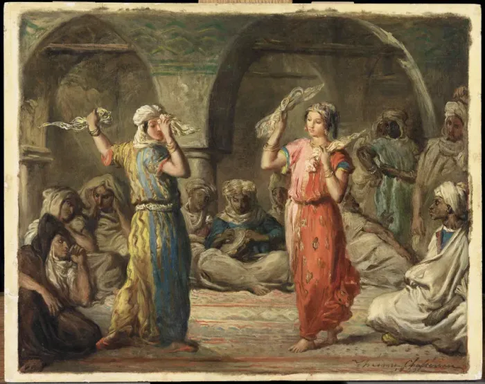 Framed Print : Moroccan dancers. The Handkerchief Dance, 1849. Creator: Chasseriau, Theodore (1819-1856)
