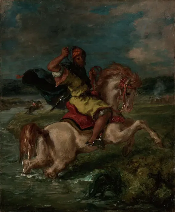Framed Print : Moroccan Horseman Crossing a Ford, about 1850. Creator: Eugene Delacroix Framed Print : Moroccan Horseman Crossing a Ford, about 1850. Creator: Eugene Delacroix