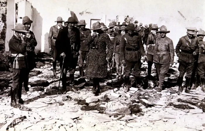 Framed Print : Morocco Campaign, disaster of Annual (Anoual), July 1921, officers before the bodies Framed Print : Morocco Campaign, disaster of Annual (Anoual), July 1921, officers before the bodies