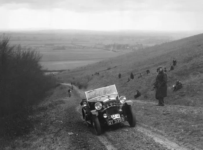 Framed Print : Morris Minor 2-seater competing in a trial, Crowell Hill, Chinnor, Oxfordshire, 1930s Framed Print : Morris Minor 2-seater competing in a trial, Crowell Hill, Chinnor, Oxfordshire, 1930s