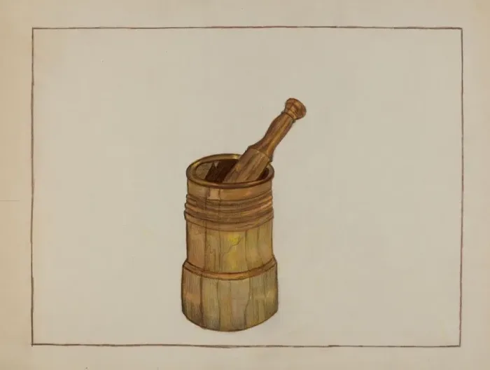 Framed Print : Mortar and Pestle, 1935 / 1942. Creator: Mae Szilvasy Framed Print : Mortar and Pestle, 1935 / 1942. Creator: Mae Szilvasy