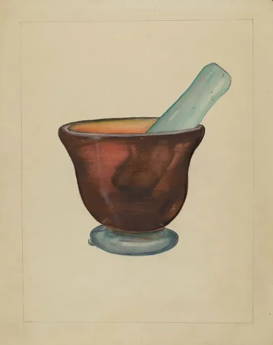 Framed Print : Mortar and Pestle, c. 1937. Creator: Eugene Barrell Framed Print : Mortar and Pestle, c. 1937. Creator: Eugene Barrell
