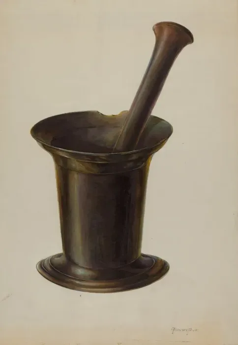 Framed Print : Mortar and Pestle, c. 1937. Creator: Gerald Transpota Framed Print : Mortar and Pestle, c. 1937. Creator: Gerald Transpota